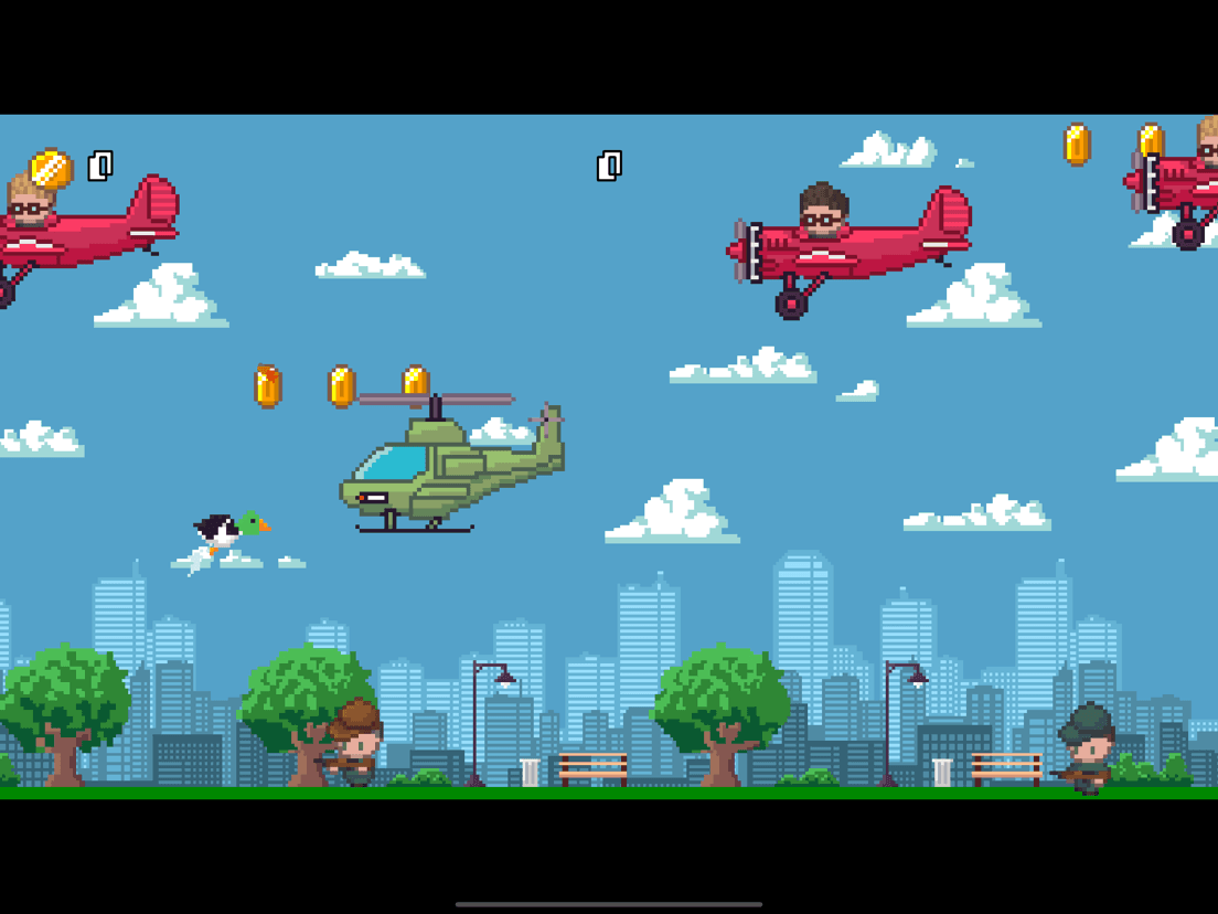 Duck 'N' Cover gameplay showing enemies and score chasing.